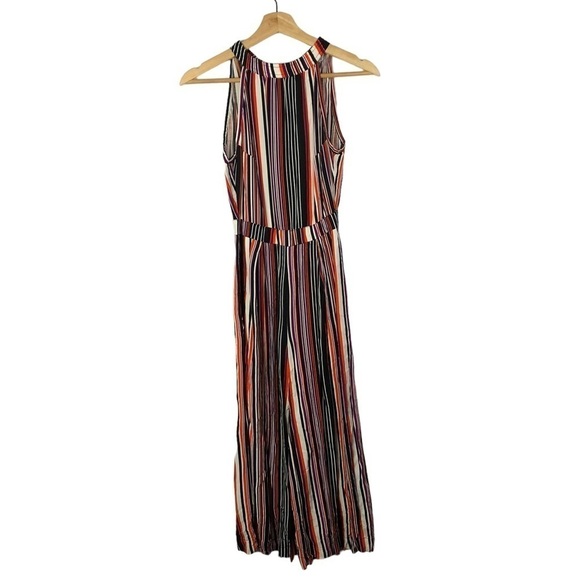 Valija Red & Black Stripe High Neck Wide Leg Cropped Jumpsuit XS - Picture 1 of 4